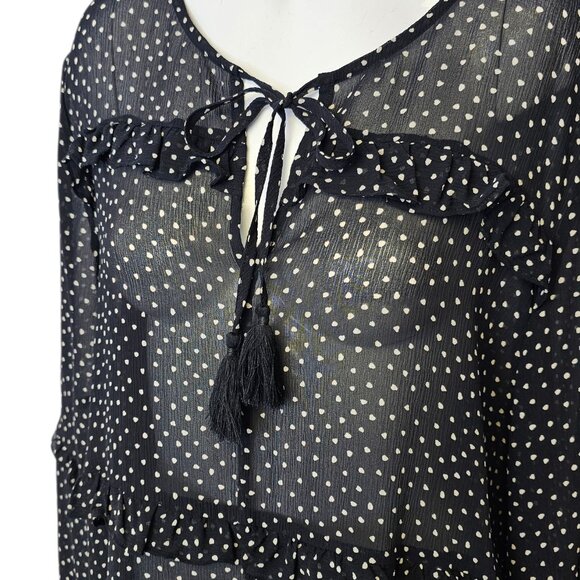 Garnet Hill Womens Sheer Pop Over 100% Silk Dress, Tunic, Tie Neck Fringe, L - Picture 3 of 9